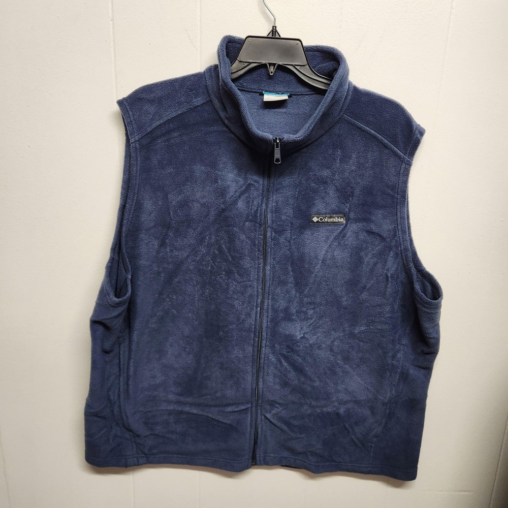 Columbia Vest Mens 3XL Blue Fleece Full Zip Mock Neck Outdoor Hiking Sleeveless